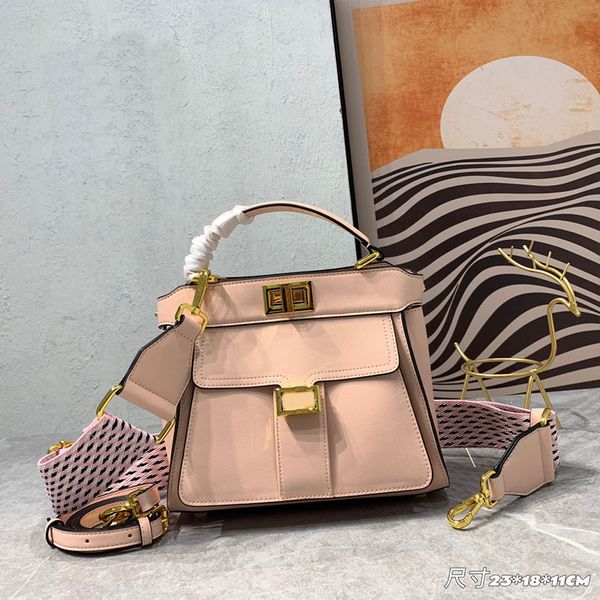handbag tote bag women crossbody bags genuine leather removable strap shape baguette pocket gold metal square rotary lock plain small handba